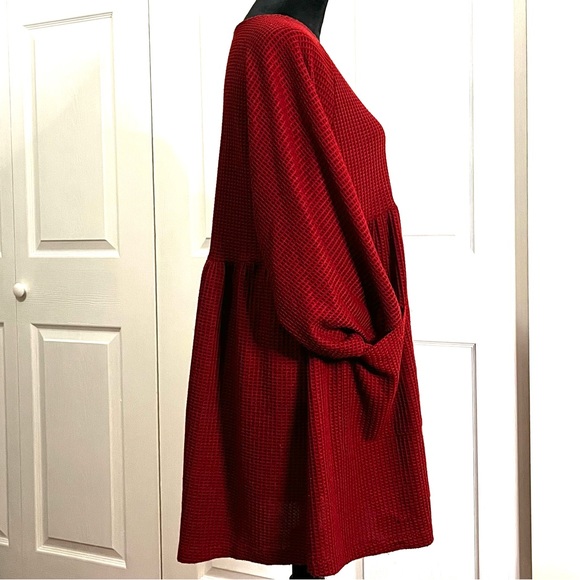 Umgee Waffle Knit Burgundy Midi oversized Dress sz Large - Picture 7 of 14